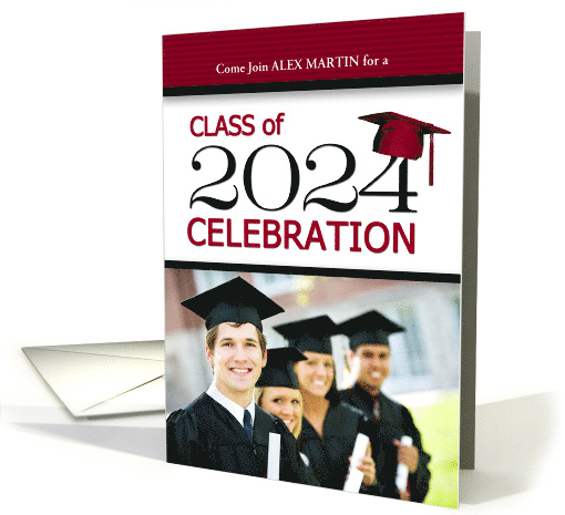 Class of 2024 Graduation Party in Red and Black Photo card (794427)