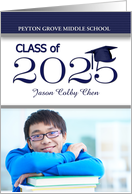 Middle School Graduation Blue and White Class of 2025 Grad’s Photo card