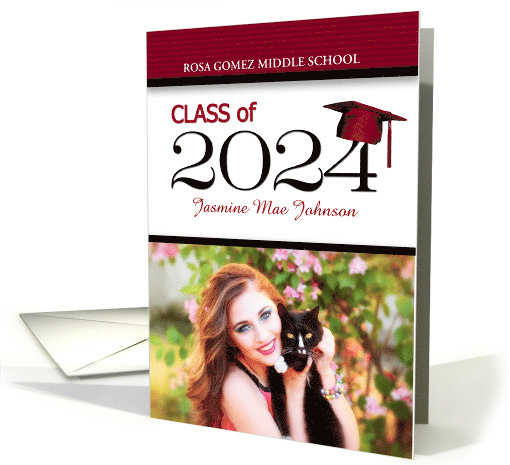 Middle School Graduation Red and Black Class of 2024 Grad's Photo card