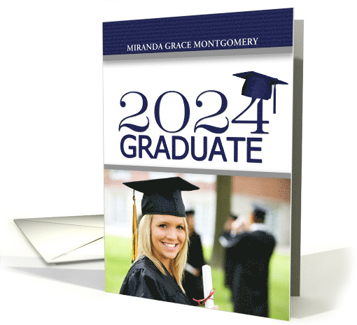 Class of 2024 Graduation Navy Blue and White Grad's Photo card