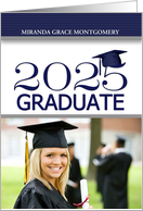 Class of 2025 Graduation Navy Blue and White Grad’s Photo card