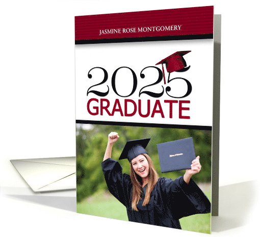 2025 Graduate in Deep Red and Black Photo card (794465)