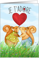 French I Love You Romantic Squirrels Blank card