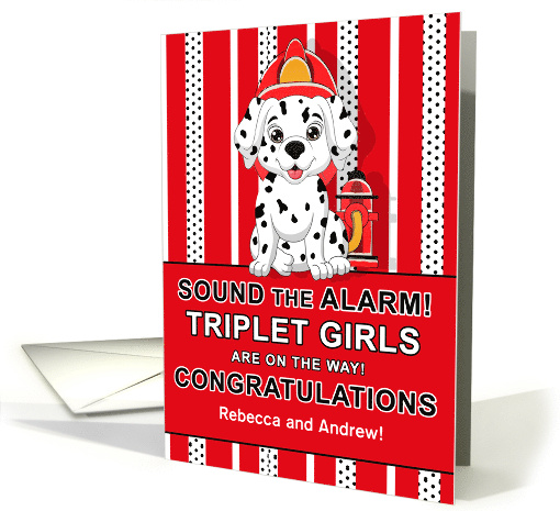 Triplet Girl Congratulations Dalmatian Firehouse Dog Theme card