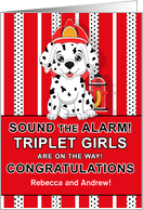 Triplet Girl Congratulations Dalmatian Firehouse Dog Theme card