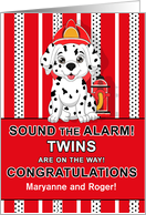 Twins Congratulations Dalmatian Puppy Fireman Theme card