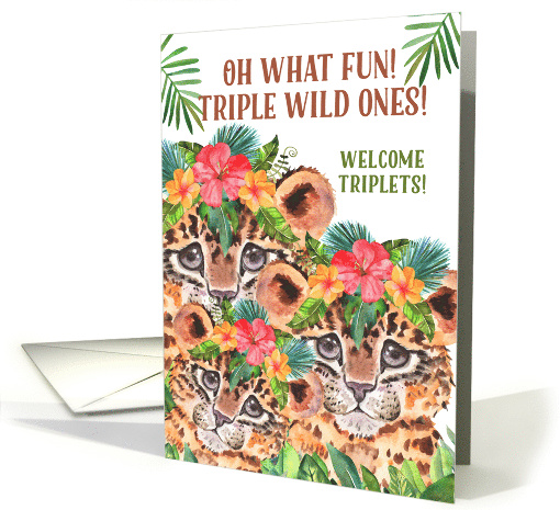 Triplet Baby Congratulations Cheetah Jungle Theme card (796504)