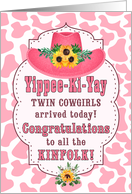 Twin Cowgirls New Baby Pink Western Themed Congratulations card