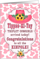 New TRIPLET Cowgirls Pink Western Themed Congratulations card