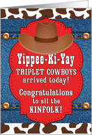 TRIPLET Cowboys Country Western Themed Congratulations card