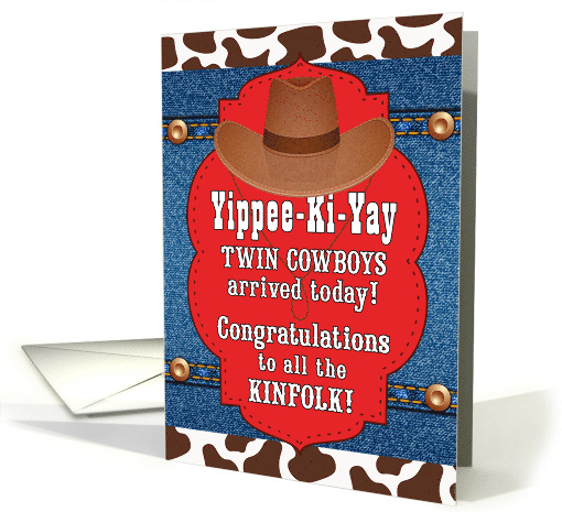 TWIN Baby Cowboys Western Themed Congratulations card (796559)
