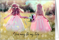 Twin Sister’s Birthday Little Girls Skipping in a Meadow card