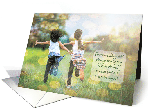 Twin Sister's Birthday Forever Side by Side Young Girls Running card