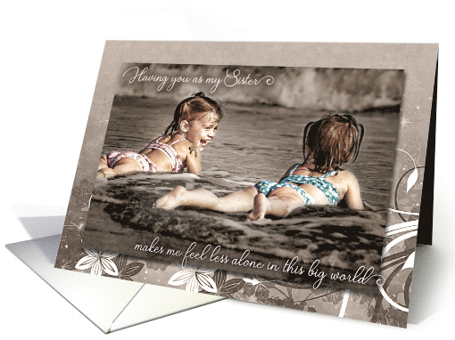 Twin Sister Birthday Little Girls on the Beach Retro Tint Theme card