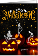 for Friend Halloween Jack o’ lanterns and Skeletons Cusotm Text card