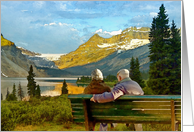 Couple on a Bench Mountain Lake Watercolor Blank Any Occasion card