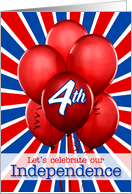 4th of July Party Invitation Red Balloons and Sunburst card