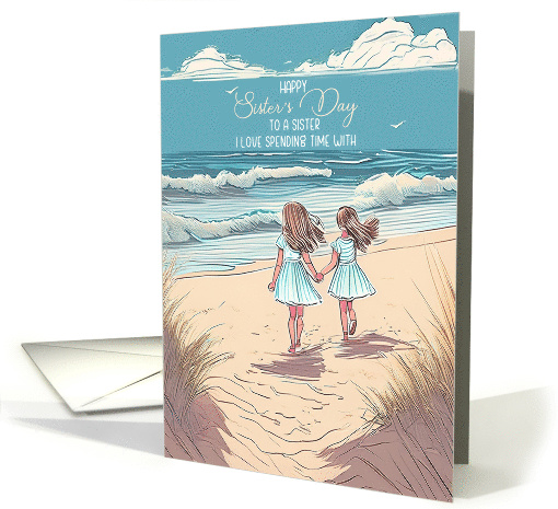 Sister's Day Girls on the Beach Line Art Style Sandy Beach card