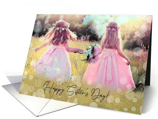 for Little Sister on Sister's Day Two Sister Pink Dresses Meadow card