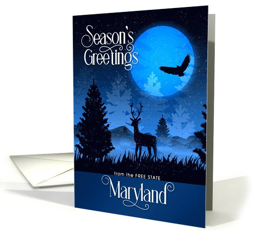 Maryland The Free State Woodland Deer Blue Starry Night card (831516)