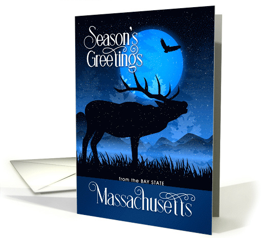Massachusetts Season's Greetings Blue Starry Sky and Moose card