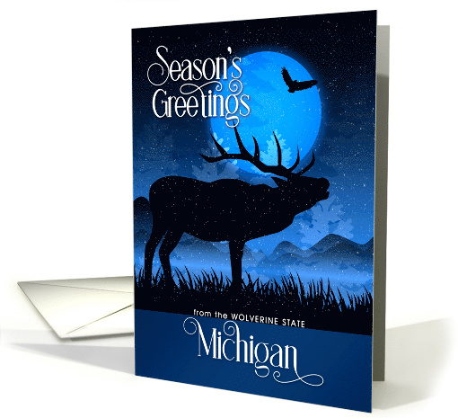 Michigan The Wolverine State Moose and Blue Starry Night card (831518)