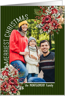 Christmas Poisettia and Berries with Green Stripes with Photo card