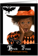 Custom Halloween with Bat and Spider Trick or Treat Text card
