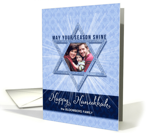 Hanukkah Star of David in Blue with Photo and Custom Name card