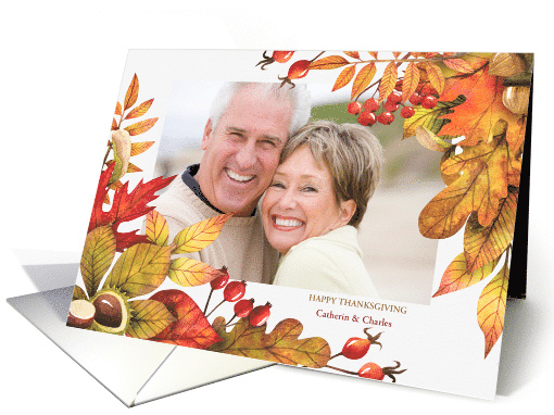 Thanksgiving Missing You Harvest Leaves and Berries Photo card