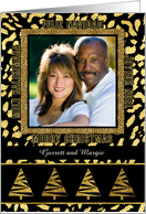 Cheetah Print Faux Gold Leaf Christmas in Mulit Languages Photo card