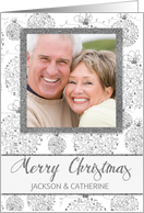 Faux Silver Leaf with Merry Christmas Ornaments Photo card