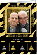 Tiger Print Faux Gold Leaf and Black Christmas Multi Language Photo card
