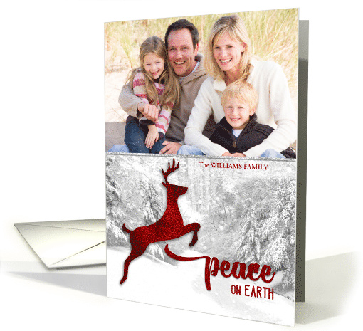 Peace on Earth Red Leaping Reindeer Custom Photo card (852570)