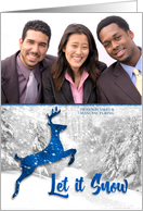 Business Let it Snow with Blue Leaping Reindeer card