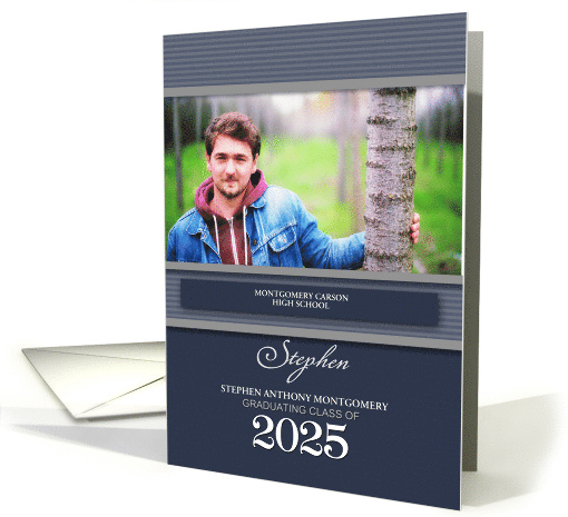 Class of 2025 Graduation Invitation Blue Pinstripes Custom card