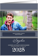 Class of 2025 Graduation Invitation Blue Pinstripes Custom card