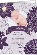 Baptism Invitation Bold Plum Botanicals on Lavender Photo card