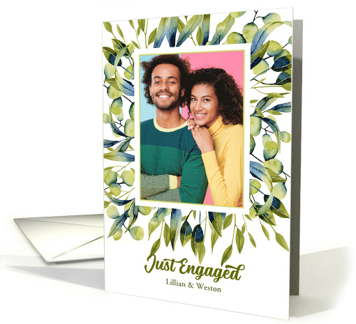 Engagement Announcement with Photo in Sage Green and Cream card