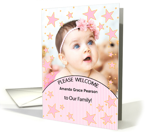 Adoption Announcement for Baby Girl in Pink Stars Photo card (854994)