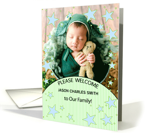 Adoption Announcement for Baby Boy in Blue and Green card (855005)