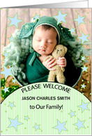Adoption Announcement for Baby Boy in Blue and Green card