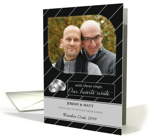 Gay and Lesbian Wedding Invitation Black White Pinstripes Photo card