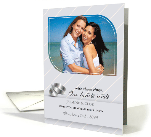 Gay and Lesbian Wedding Invitiation Silver Stripes with Photo card