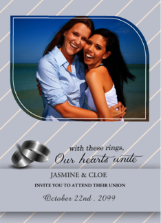 Gay and Lesbian Wedding Invitiation Silver Stripes with Photo