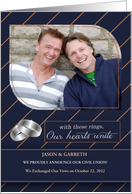 Civil Union Announcement Navy Blue and Brown Photo card