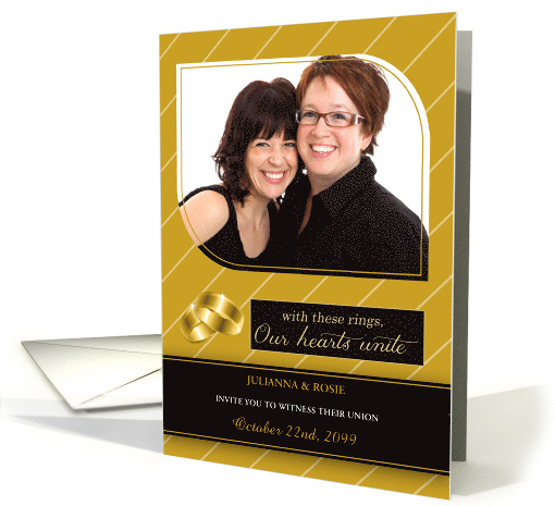 Commitment Ceremony Gold Pinstripes with Custom Photo card (855457)