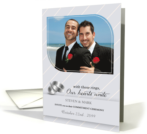 Commitment Ceremony Invitation Silver Stripes Custom Photo card