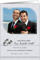 Commitment Ceremony Invitation Silver Stripes Custom Photo card