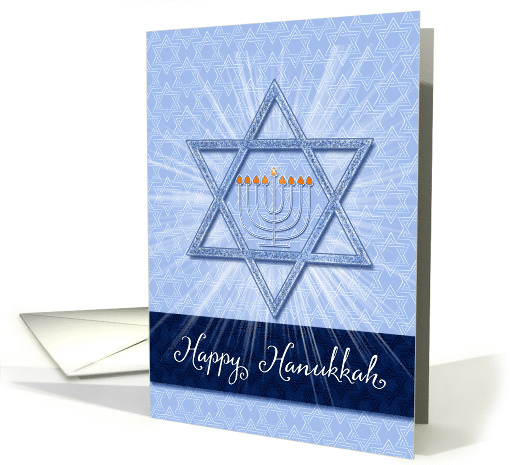 Hanukkah Star of David with Menorah in Blue Hues card (856084)